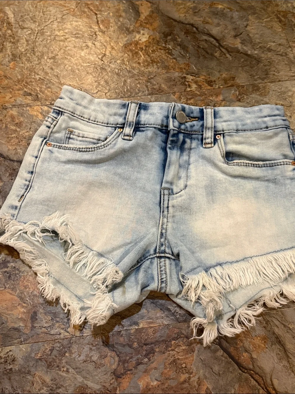 Blank NYC Light Blue Frayed Hem Denim Shorts